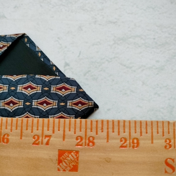 Oscar de la Renta Men's Silk Necktie Tie Blue Gold Geometric Circular Made in US - Picture 6 of 7